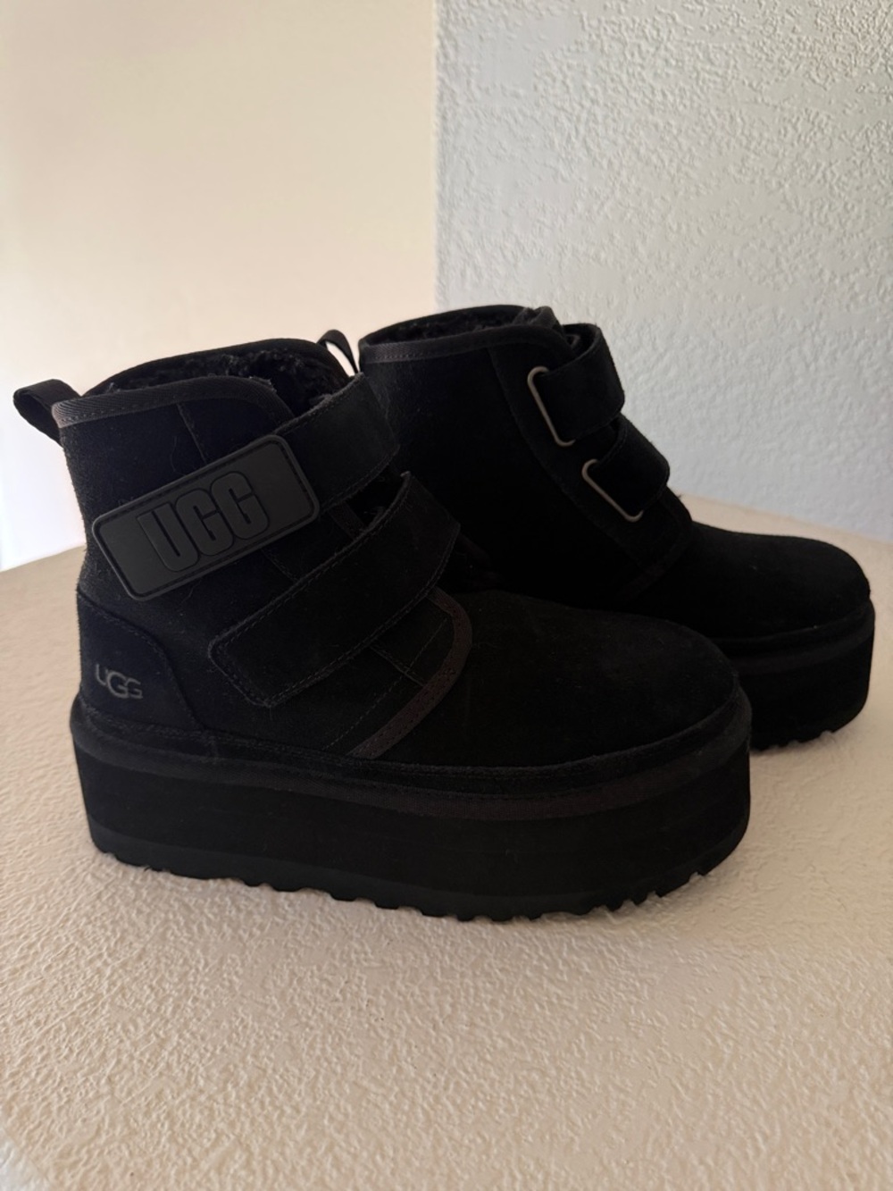 UGG Black Platform Double-Strap Ankle Boots